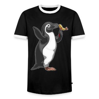 Pinguin Fisch Tempura - Männer Kontrast-T-Shirt - Schwarz/Weiß - Vorne - AI Model Female 172 light (172cm) & AI Model Male 178 light (178cm)