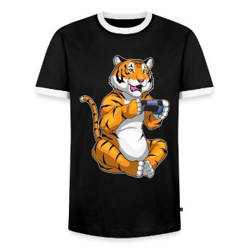 Tiger Gamer Controller - Men's Ringer Shirt - black/white - Front - AI Model Female 172 light (172cm) & AI Model Male 178 light (178cm)