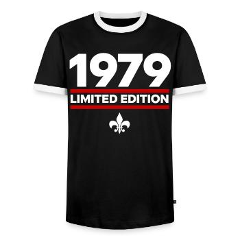 1979 Limited Edition - Men's Ringer Shirt - black/white - Front - AI Model Female 172 light (172cm) & AI Model Male 178 light (178cm)