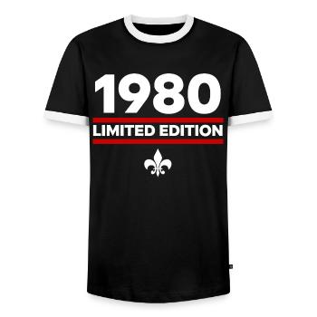 1980 Limited Edition - Men's Ringer Shirt - black/white - Front - AI Model Female 172 light (172cm) & AI Model Male 178 light (178cm)