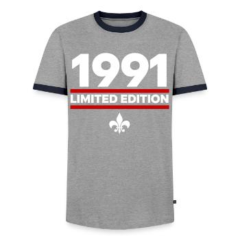 1991 Limited Edition - Männer Kontrast-T-Shirt - Grau/Navy  - Vorne - AI Model Female 172 light (172cm) & AI Model Male 178 light (178cm)