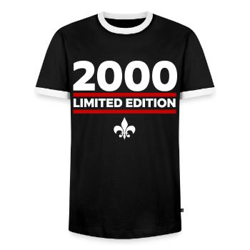 2000 Limited Edition - Men's Ringer Shirt - black/white - Front - AI Model Female 172 light (172cm) & AI Model Male 178 light (178cm)