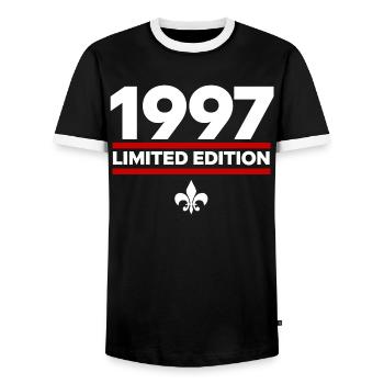 1997 Limited Edition - Men's Ringer Shirt - black/white - Front - AI Model Female 172 light (172cm) & AI Model Male 178 light (178cm)