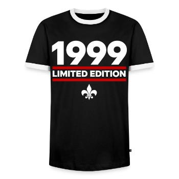 1999 Limited Edition - Men's Ringer Shirt - black/white - Front - AI Model Female 172 light (172cm) & AI Model Male 178 light (178cm)