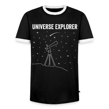Universe Explorer Astrophotography Passion - Men's Ringer Shirt - black/white - Front - AI Model Female 172 light (172cm) & AI Model Male 178 light (178cm)