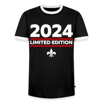 2024 Limited Edition - Men's Ringer Shirt - black/white - Front - AI Model Female 172 light (172cm) & AI Model Male 178 light (178cm)