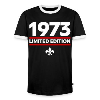1973 Limited Edition - Men's Ringer Shirt - black/white - Front - AI Model Female 172 light (172cm) & AI Model Male 178 light (178cm)