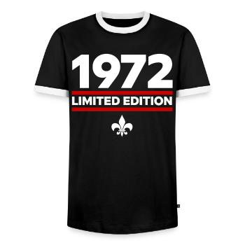 1972 Limited Edition - Men's Ringer Shirt - black/white - Front - AI Model Female 172 light (172cm) & AI Model Male 178 light (178cm)