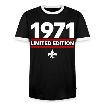1971 Limited Edition - Men's Ringer Shirt - black/white - Front - AI Model Female 172 light (172cm) & AI Model Male 178 light (178cm)