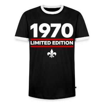 1970 Limited Edition - Männer Kontrast-T-Shirt - Schwarz/Weiß - Vorne - AI Model Female 172 light (172cm) & AI Model Male 178 light (178cm)