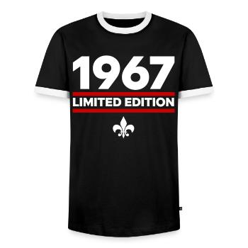 1967 Limited Edition - Men's Ringer Shirt - black/white - Front - AI Model Female 172 light (172cm) & AI Model Male 178 light (178cm)