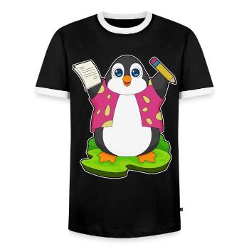 École Penguin Student Pencil - T-shirt contrasté Homme - noir/blanc - Devant - AI Model Female 172 light (172cm) & AI Model Male 178 light (178cm)