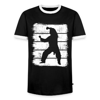 Karateka Sketch - Men's Ringer Shirt - black/white - Front - AI Model Female 172 light (172cm) & AI Model Male 178 light (178cm)