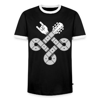 Guitare noeud celtique. Graphique de musique rock et métal - T-shirt contrasté Homme - noir/blanc - Devant - AI Model Female 172 light (172cm) & AI Model Male 178 light (178cm)