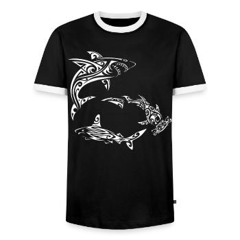 Requins polynésiens blancs - T-shirt contrasté Homme - noir/blanc - Devant - AI Model Female 172 light (172cm) & AI Model Male 178 light (178cm)