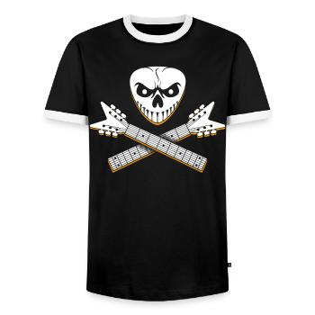 Skull and Crossed Guitar Designs - Men's Ringer Shirt - black/white - Front - AI Model Female 172 light (172cm) & AI Model Male 178 light (178cm)