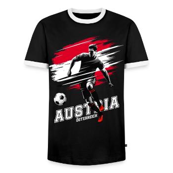 Fußball Österreich Austria Flagge Fahne Spieler - Männer Kontrast-T-Shirt - Schwarz/Weiß - Vorne - AI Model Female 172 light (172cm) & AI Model Male 178 light (178cm)