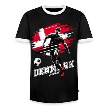Fußball Dänemark Danmark Flagge Fahne Spieler - Männer Kontrast-T-Shirt - Schwarz/Weiß - Vorne - AI Model Female 172 light (172cm) & AI Model Male 178 light (178cm)