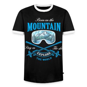 Born on the Mountain - Men's Ringer Shirt - black/white - Front - AI Model Female 172 light (172cm) & AI Model Male 178 light (178cm)