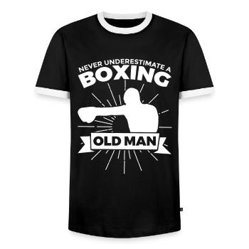 Boxing Grandfather - Men's Ringer Shirt - black/white - Front - AI Model Female 172 light (172cm) & AI Model Male 178 light (178cm)