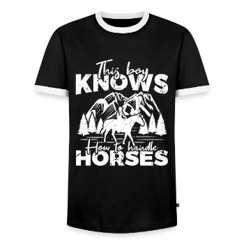 Junge weiß wie man mit Pferden umgeht - Männer Kontrast-T-Shirt - Schwarz/Weiß - Vorne - AI Model Female 172 light (172cm) & AI Model Male 178 light (178cm)