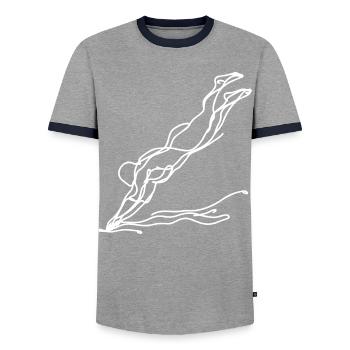 Schwimmer Mädchen Skizze - Männer Kontrast-T-Shirt - Grau/Navy  - Vorne - AI Model Female 172 light (172cm) & AI Model Male 178 light (178cm)