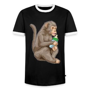 Monkey Baby Bottle - Men's Ringer Shirt - black/white - Front - AI Model Female 172 light (172cm) & AI Model Male 178 light (178cm)