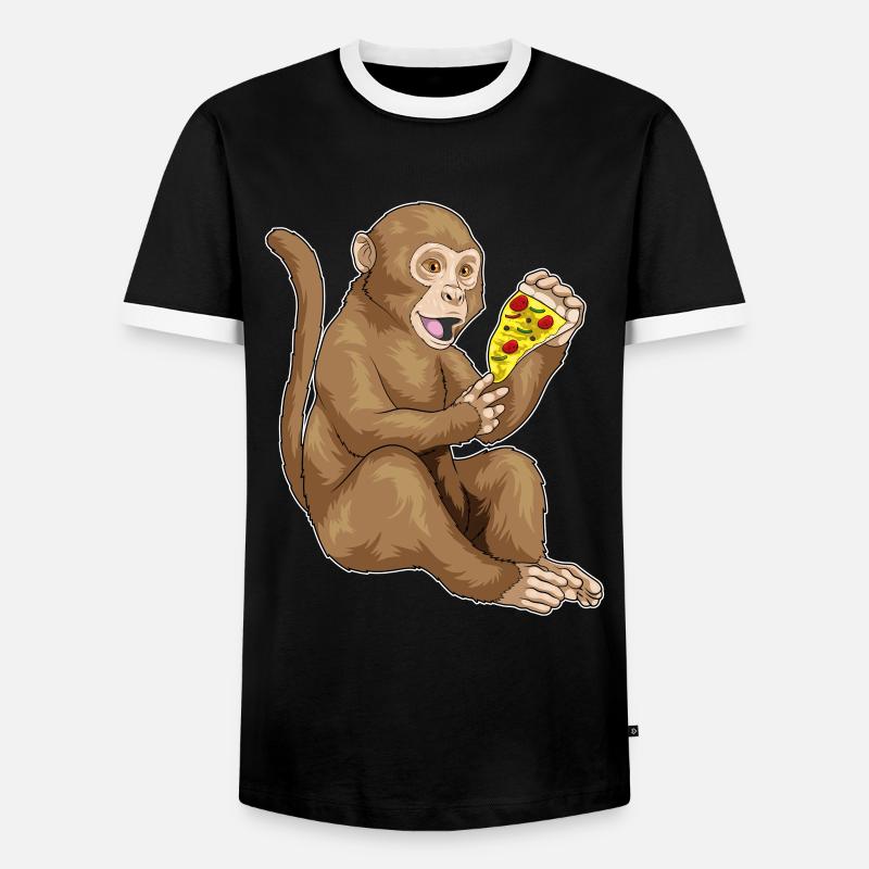 Affe Pizza - Männer Kontrast-T-Shirt - Schwarz/Weiß