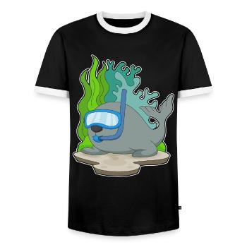 Seal Diver Snorkel Diving - Men's Ringer Shirt - black/white - Front - AI Model Female 172 light (172cm) & AI Model Male 178 light (178cm)