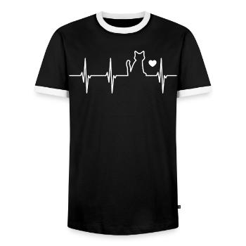 Heartbeat Cat Lovers - Men's Ringer Shirt - black/white - Front - AI Model Female 172 light (172cm) & AI Model Male 178 light (178cm)