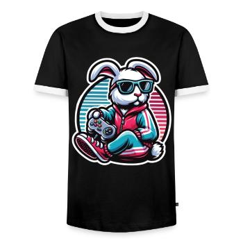 Gamer Easter Bunny for Nerds and Gamers - Men's Ringer Shirt - black/white - Front - AI Model Female 172 light (172cm) & AI Model Male 178 light (178cm)