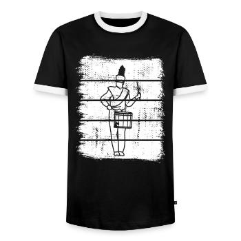 Drummer Sketch - Men's Ringer Shirt - black/white - Front - AI Model Female 172 light (172cm) & AI Model Male 178 light (178cm)