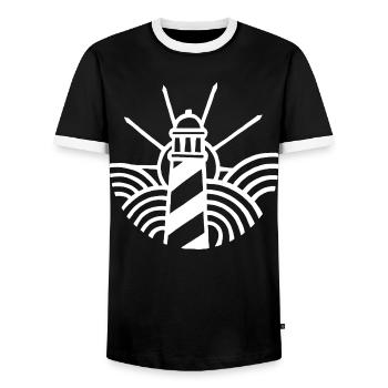 Der weiße Leuchtturm und der Ozean - Männer Kontrast-T-Shirt - Schwarz/Weiß - Vorne - AI Model Female 172 light (172cm) & AI Model Male 178 light (178cm)