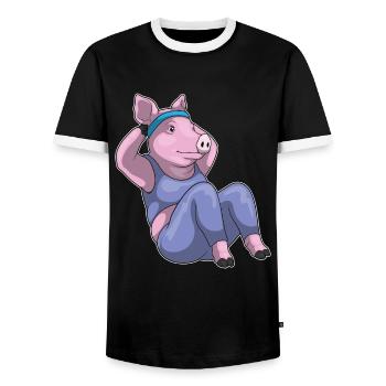 Pig Abdominal Workout Bodybuilding - Men's Ringer Shirt - black/white - Front - AI Model Female 172 light (172cm) & AI Model Male 178 light (178cm)