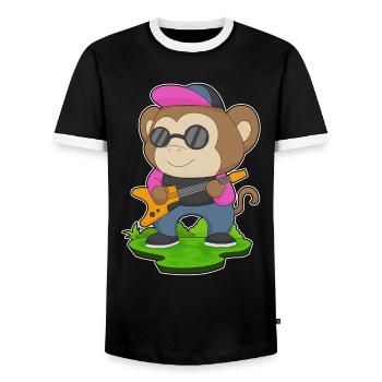 Affe Musiker Gitarre Musik - Männer Kontrast-T-Shirt - Schwarz/Weiß - Vorne - AI Model Female 172 light (172cm) & AI Model Male 178 light (178cm)