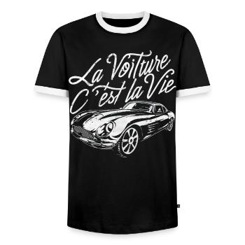 La voiture c'est la vie humour anniversaire - T-shirt contrasté Homme - noir/blanc - Devant - AI Model Female 172 light (172cm) & AI Model Male 178 light (178cm)