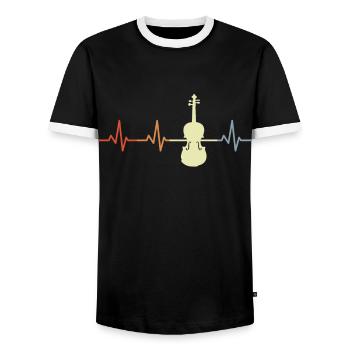 Vintage Violin ECG Heartbeat - Men's Ringer Shirt - black/white - Front - AI Model Female 172 light (172cm) & AI Model Male 178 light (178cm)