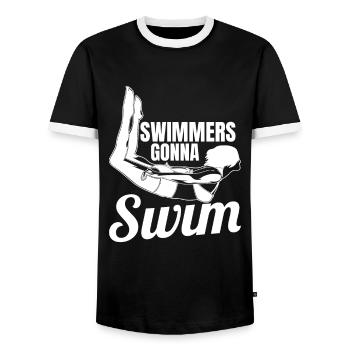 Équipe féminine de natation - T-shirt contrasté Homme - noir/blanc - Devant - AI Model Female 172 light (172cm) & AI Model Male 178 light (178cm)