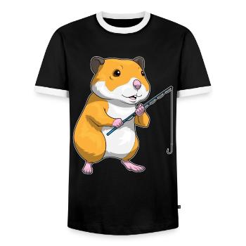 Canne à pêche Hamster Pêcheur Canne à pêche - T-shirt contrasté Homme - noir/blanc - Devant - AI Model Female 172 light (172cm) & AI Model Male 178 light (178cm)