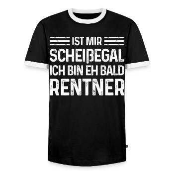 Rente Ist mir scheißegal Ich bin eh bald Rentner - Männer Kontrast-T-Shirt - Schwarz/Weiß - Vorne - AI Model Female 172 light (172cm) & AI Model Male 178 light (178cm)