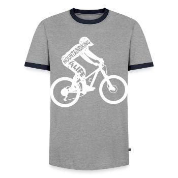 Mountainbike Motivationsspruch - Männer Kontrast-T-Shirt - Grau/Navy  - Vorne - AI Model Female 172 light (172cm) & AI Model Male 178 light (178cm)