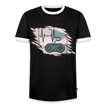 Herzschlag Gaming Controller Retro - Männer Kontrast-T-Shirt - Schwarz/Weiß - Vorne - AI Model Female 172 light (172cm) & AI Model Male 178 light (178cm)