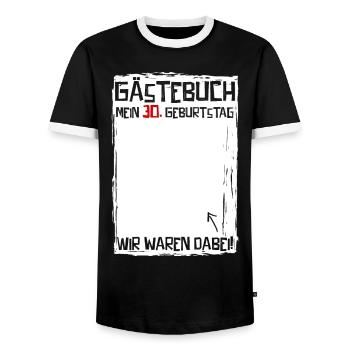 30 years | 30th Birthday | Funny Guestbook - Men's Ringer Shirt - black/white - Front - AI Model Female 172 light (172cm) & AI Model Male 178 light (178cm)