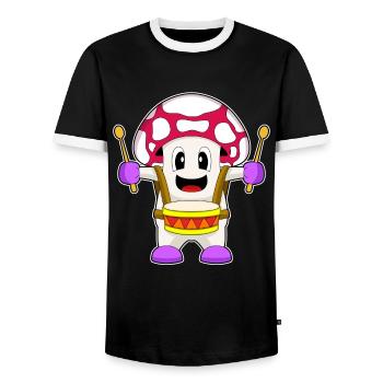 Mushroom Musician Drum Music - Men's Ringer Shirt - black/white - Front - AI Model Female 172 light (172cm) & AI Model Male 178 light (178cm)