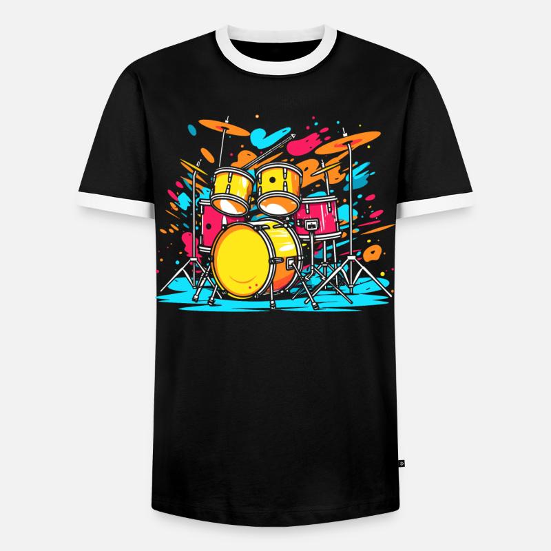 Drum Portrait - Men's Ringer Shirt - black/white