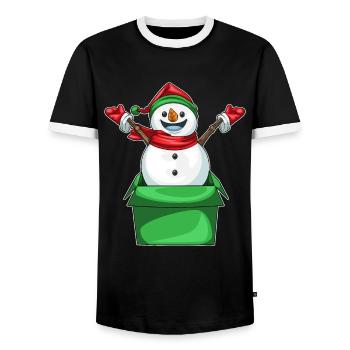 Snowman Christmas Cardboard Box - Men's Ringer Shirt - black/white - Front - AI Model Female 172 light (172cm) & AI Model Male 178 light (178cm)