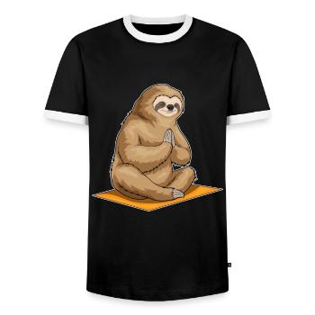 Méditation de fitness au yoga paresseux - T-shirt contrasté Homme - noir/blanc - Devant - AI Model Female 172 light (172cm) & AI Model Male 178 light (178cm)