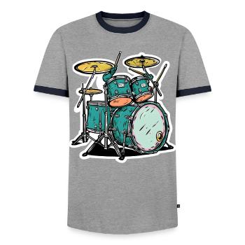 Schlagzeug Cartoon Stil - Männer Kontrast-T-Shirt - Grau/Navy  - Vorne - AI Model Female 172 light (172cm) & AI Model Male 178 light (178cm)