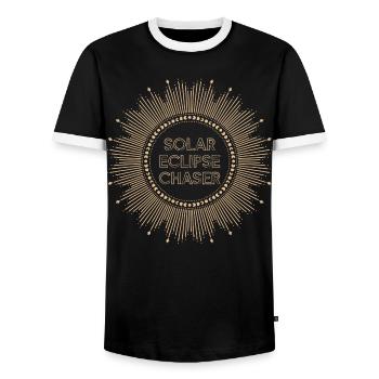 Solar eclipse chaser - Men's Ringer Shirt - black/white - Front - AI Model Female 172 light (172cm) & AI Model Male 178 light (178cm)