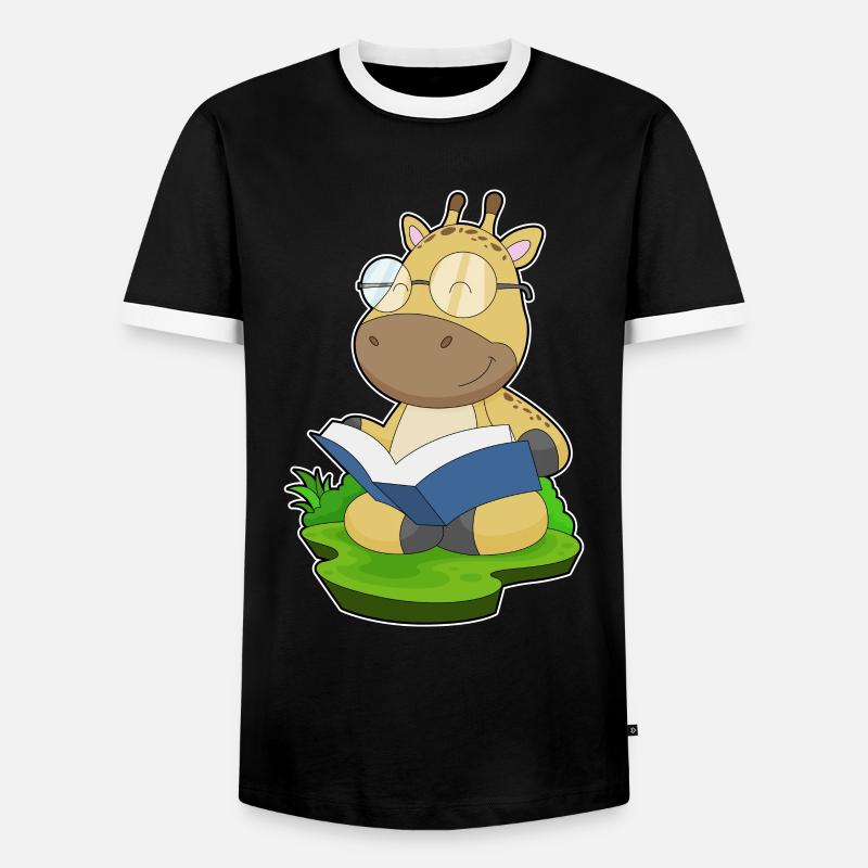 Giraffe Nerd Buch - Männer Kontrast-T-Shirt - Schwarz/Weiß